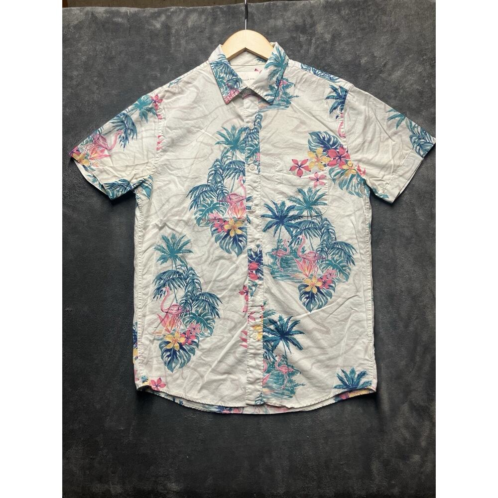 American Eagle Retro 90s Tropical Flamingo Hawaiian Short Slv Camp Shirt Men S